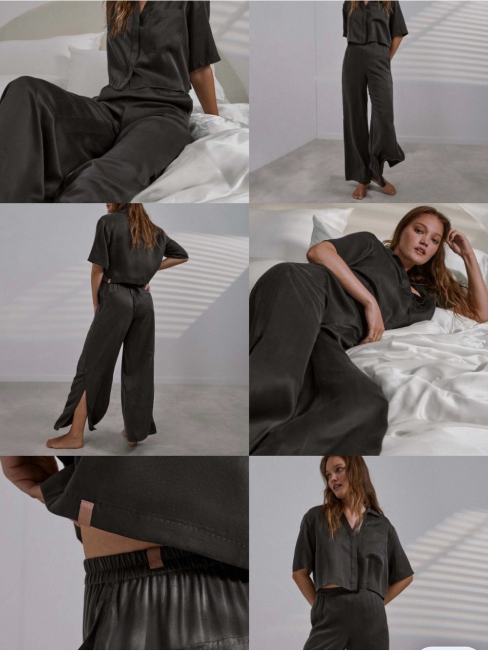 Lunya Washable Silk High Rise Side Slit Wide Leg Pants Immersed Black Size M